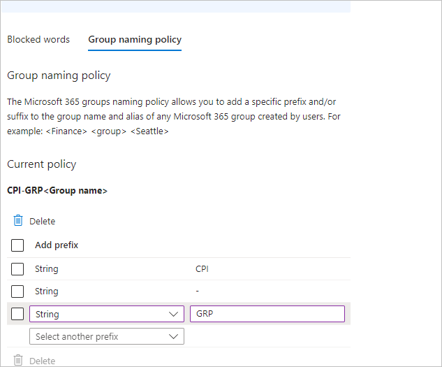 Group naming policy