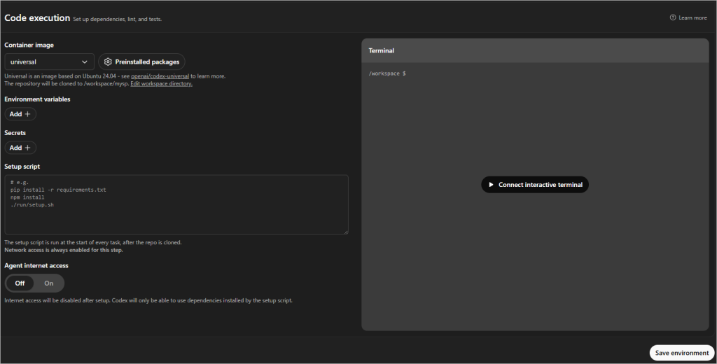 Codex enviornment setup